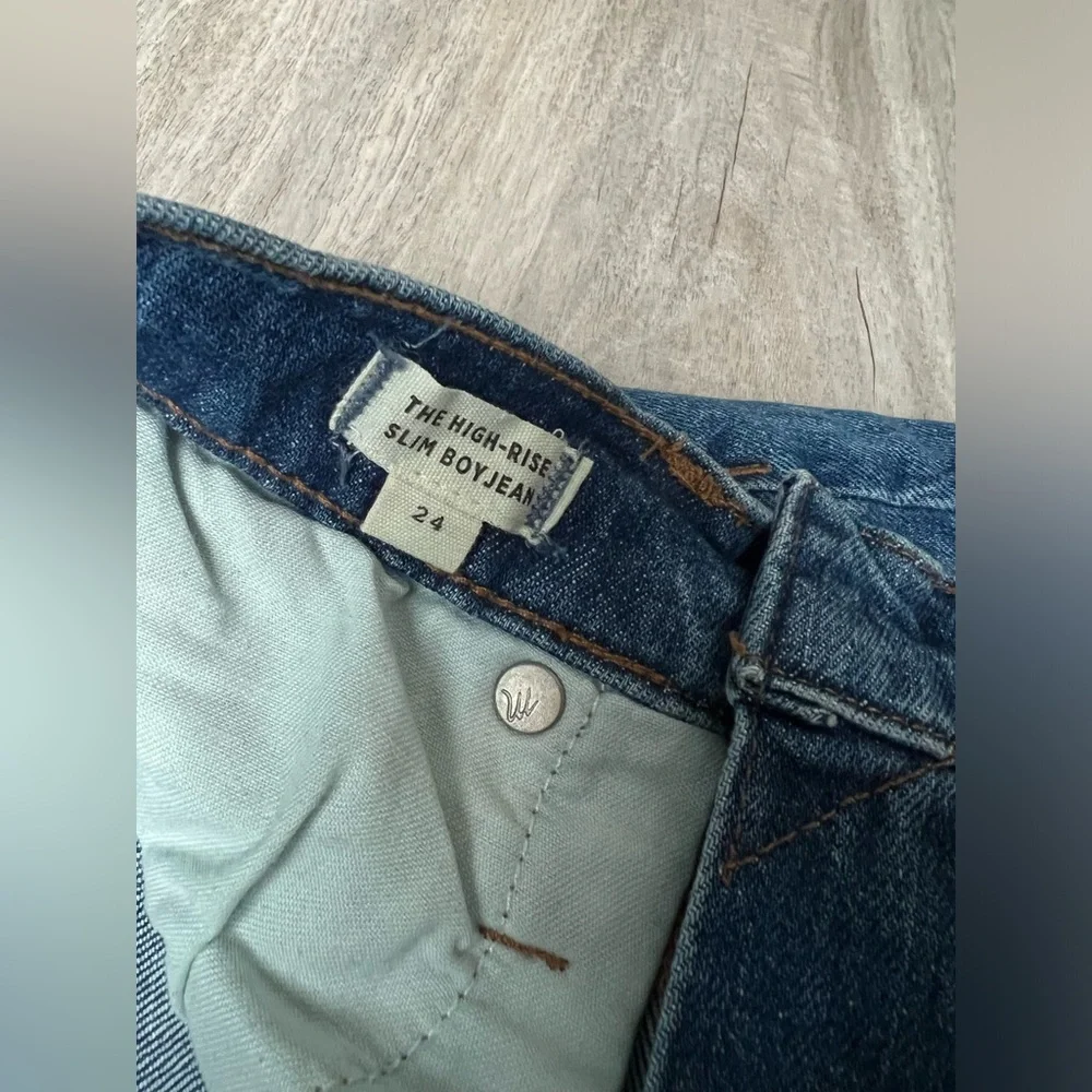 BNWOT Dark Wash Madewell High-Rise Distressed Slim Boyfriend Jean - Picture 5 of 9